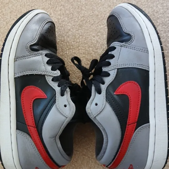 Nike Air Jordan 1 Low Women's Size 5.5 Shoes Cement Red Leather Sneakers FL