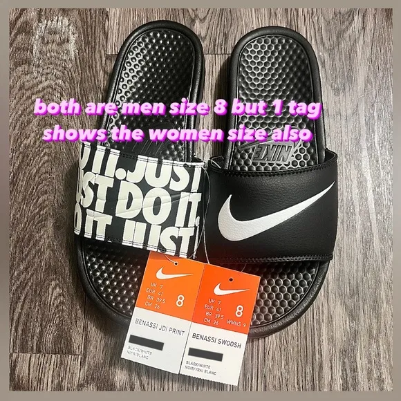 NIKE BENASSI SLIDES JUST DO IT BLACKS WHITES SWOOSH