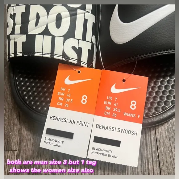 NIKE BENASSI SLIDES JUST DO IT BLACKS WHITES SWOOSH