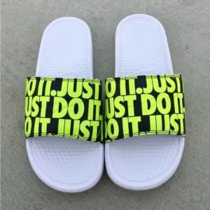 NIKE BENASSI SLIDES JUST DO IT NEONS VOLTS BLACKS WHITES SWOOSH