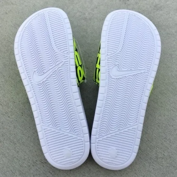 NIKE BENASSI SLIDES JUST DO IT NEONS VOLTS BLACKS WHITES SWOOSH