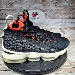 Nike LeBron 15 Youth Size 7Y &quot;Bright Crimson&quot; Black Athletic Basketball Shoes