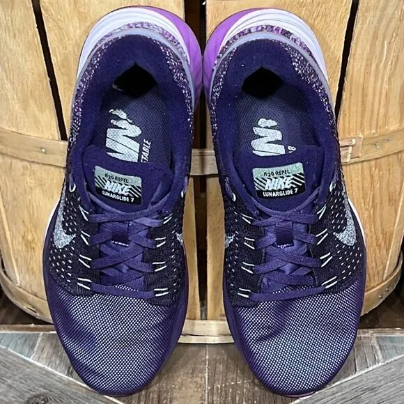 Nike Lunarglide 7 Flash Purple Silver H2O Repel Running Shoes Womens Size 7