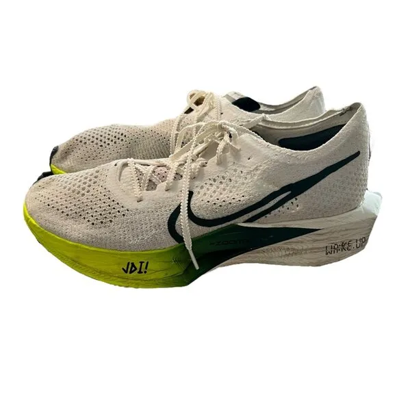 Nike Men's ZoomX Vaporfly 3 Flyknit Running Shoes White &amp; Neon Yellow Size 11.5