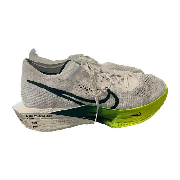Nike Men's ZoomX Vaporfly 3 Flyknit Running Shoes White &amp; Neon Yellow Size 11.5