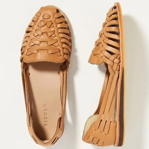 Nisolo Women's Tan Leather Huarache Sandals in almond size 6.5