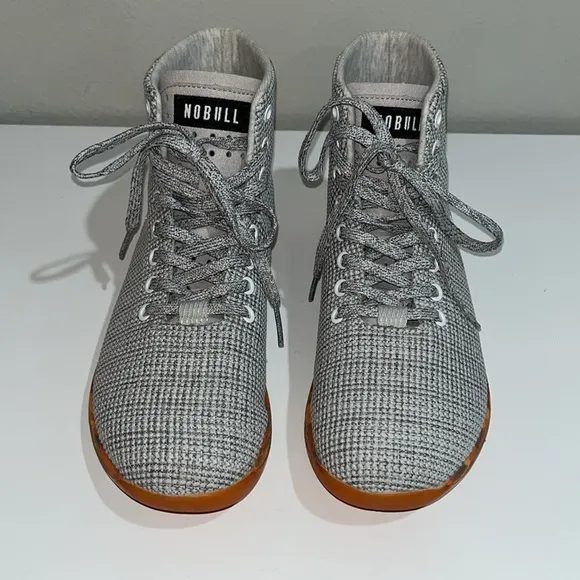 NOBULL Men's Heather Grey Orange Outwork High Top Trainers Sz 7.5 Workout
