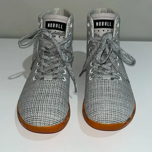 NOBULL Men's Heather Grey Orange Outwork High Top Trainers Sz 7.5 Workout