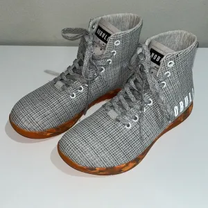 NOBULL Men's Heather Grey Orange Outwork High Top Trainers Sz 7.5 Workout
