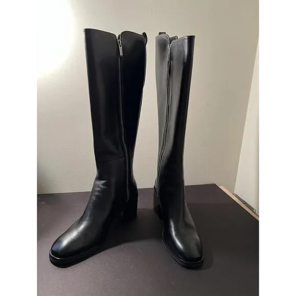 NWOB 3.1 Phillip Lim Alexa Black Knee High Leather Boots Zip Up 70mm Heel 10.5