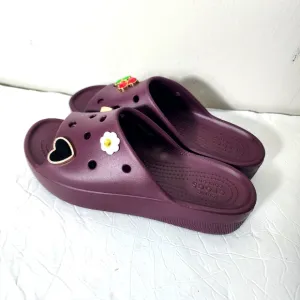 NWOB Crocs Classic Platform Slide Sandals Womens Sz 7 Iconic Comfort Dark Cherry