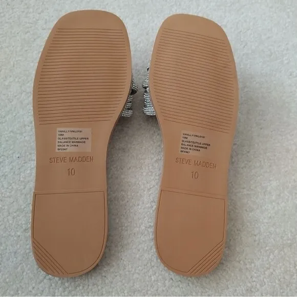 NWOB STEVE MADDEN Vanilly Crystal Diamond Slide Sandals Rhinestone Flop Flops