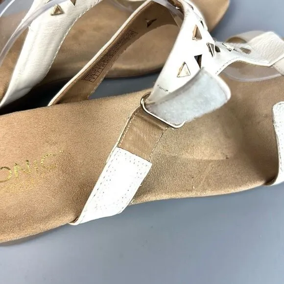 NWOB VIONIC Maggie Wedge Sandals White Patent Gold Studded Beach Comfort Sz 9