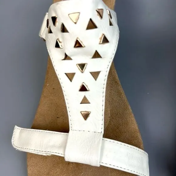NWOB VIONIC Maggie Wedge Sandals White Patent Gold Studded Beach Comfort Sz 9