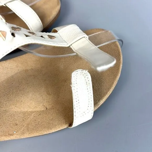NWOB VIONIC Maggie Wedge Sandals White Patent Gold Studded Beach Comfort Sz 9