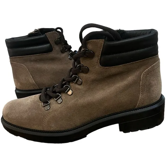 NWOT Aquatalia Liviana Taupe Suede Weatherproof Leather Hiker Boots Shoes - Sz 8