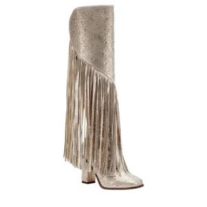 NWOT Jessica Simpson Gold Asire2 Rhinestone Embellished Fringe Boots, Sz…