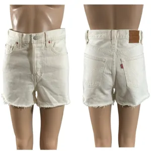 NWOT Levi’s Premium Ribcage Shorts  Size 26 High Rise Off-White Raw Hem Denim