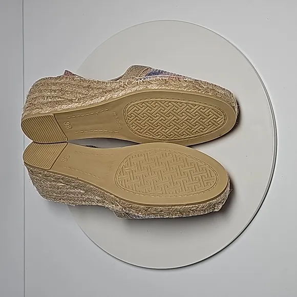 NWOT Toni Pons Triton Espadrille Wedge Sandals Slingback Jute Multicolor 38 7.5