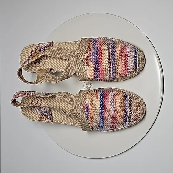 NWOT Toni Pons Triton Espadrille Wedge Sandals Slingback Jute Multicolor 38 7.5
