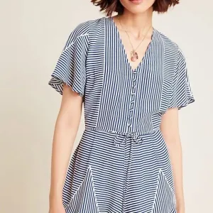 NWOT Anthropologie Lilith Navy White Striped Romper Size XS