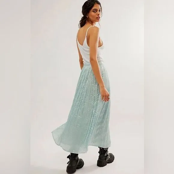 NWOT Free People Vera City Skirt in Aqua Blue Size 6