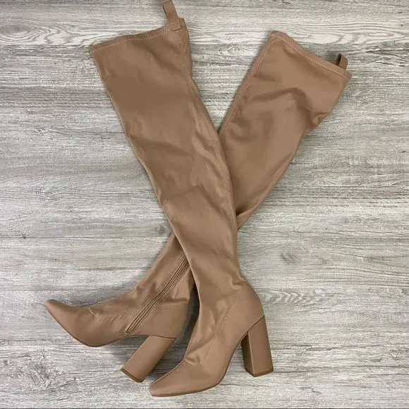 NWOT MissGuided Tan Tall Over the Knee Boots