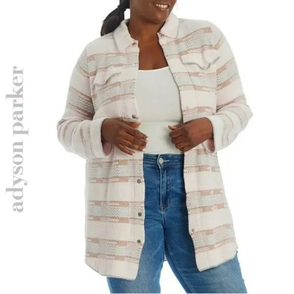 NWT Adyson Parker Plus Plaid Ultra Soft Knit Button Front Shirt Style Cardigan