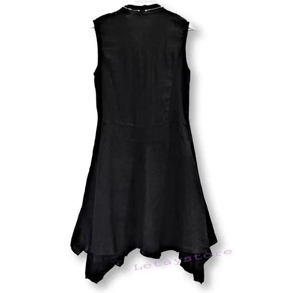 NWT ALESSIA PACINI Made In Italy Zip Front Sequin Trim Linen Midi Dress