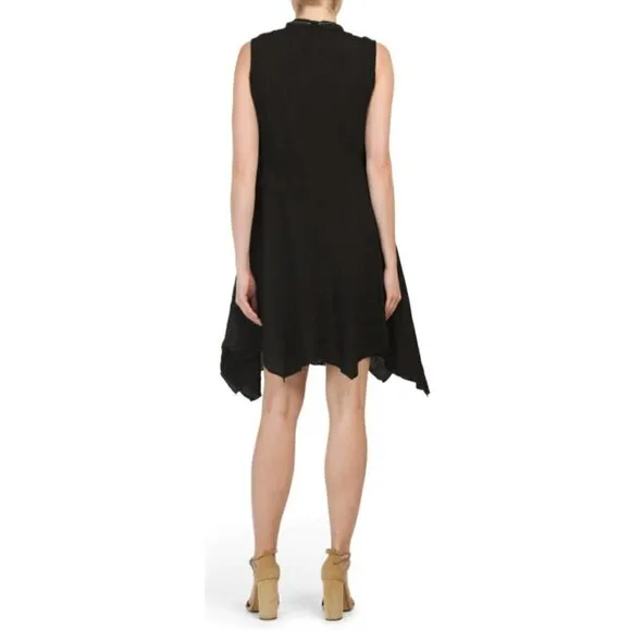 NWT ALESSIA PACINI Made In Italy Zip Front Sequin Trim Linen Midi Dress