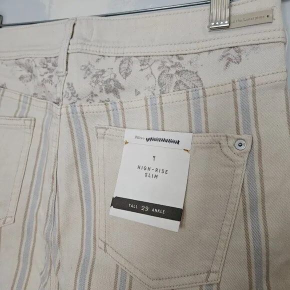 NWT Anthropologie Pilcro High-Rise Striped Slim Boyfriend Jeans | 29 Tall