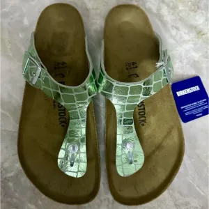 NWT - Birkenstock Gizeh Gator Gleam Green Comfort Thong Sandal Size 10