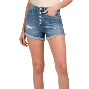 NWT BLANK NYC Women's Picking Teams High Rise Destructed Fringe Hem Denim Shorts