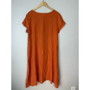 NWT Bryn Walker Orange Linen Short Sleeve Midi Dress M LAGENLOOK Coastal New 144