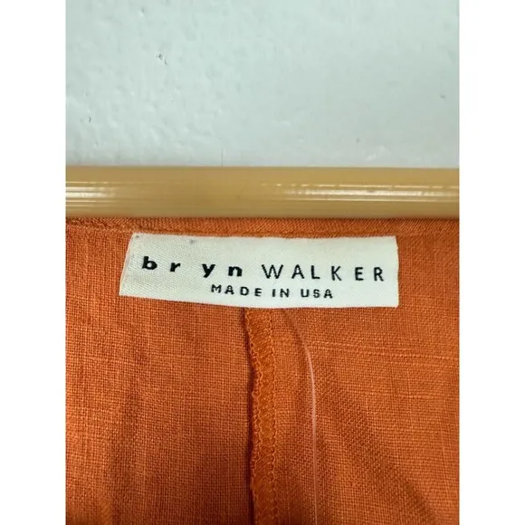 NWT Bryn Walker Orange Linen Short Sleeve Midi Dress M LAGENLOOK Coastal New 144