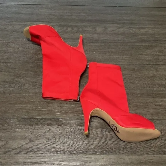 NWT BURJU Mina Open Toe Short Stretch Lycra Ankle Boots | Red | Size 11