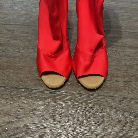NWT BURJU Mina Open Toe Short Stretch Lycra Ankle Boots | Red | Size 11