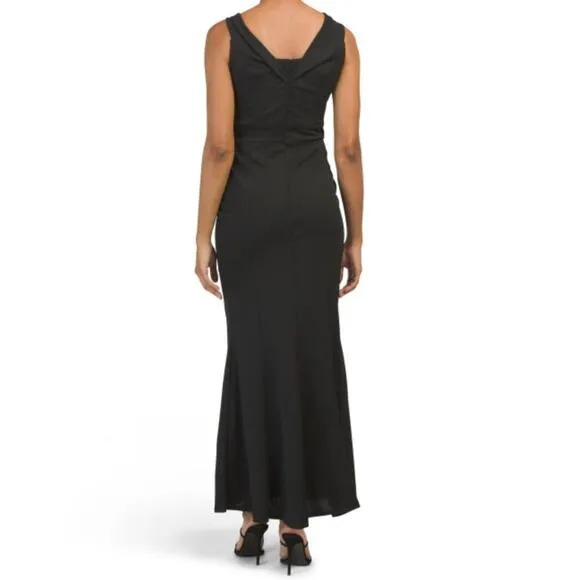 NWT Carla Conti Women's Made In Italy V-Neck Mermaid Hem Gown Maxi Dress