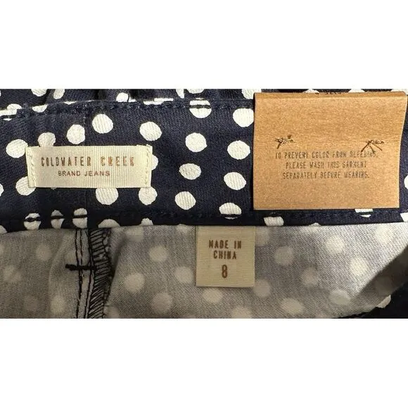 NWT Cold Water Creek Seeing Spots‎ Ankle Jean Mid Rise Size 8.  Navy/White