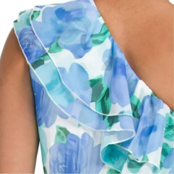 NWT DALIA MACPHEE Women's Ruffle One Shoulder Floral Print Maxi Dress