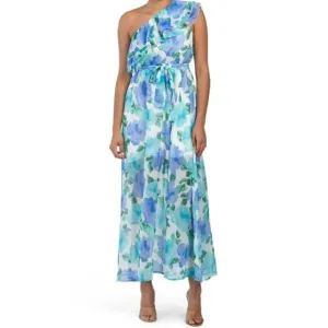 NWT DALIA MACPHEE Women's Ruffle One Shoulder Floral Print Maxi Dress