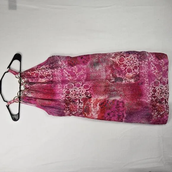 NWT Elie Tahari Vibrant Pink Floral Halter Dress Gold Accent Courtney Size XS