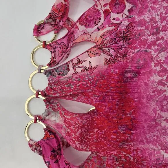 NWT Elie Tahari Vibrant Pink Floral Halter Dress Gold Accent Courtney Size XS