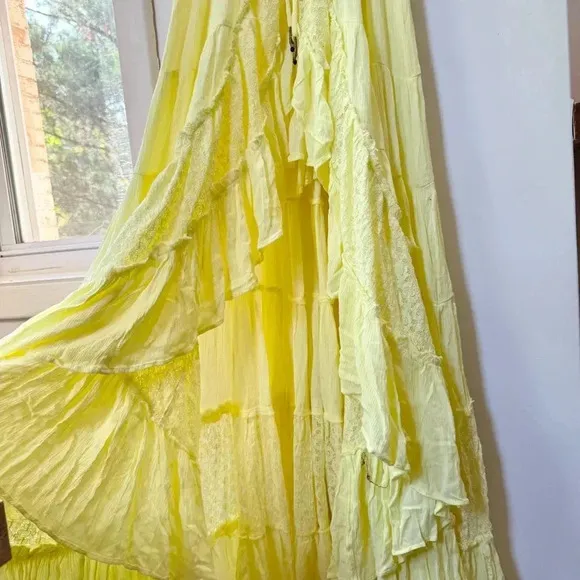 NWT Free People Dancing On Air Maxi Dress Summer Lace Flowy Boho Yellow