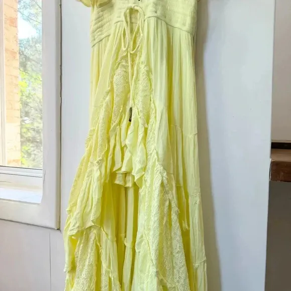 NWT Free People Dancing On Air Maxi Dress Summer Lace Flowy Boho Yellow