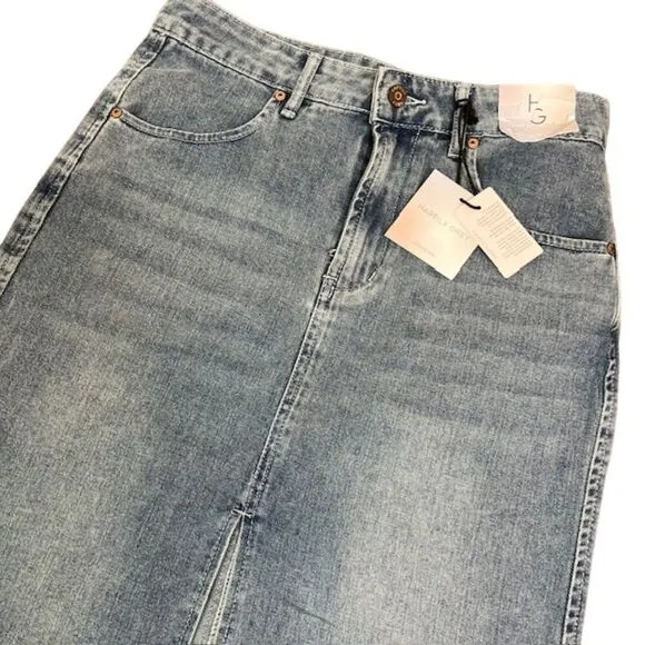 NWT Happily Grey Blue Jean Denim Skirt With Front Slit Women's Long 3 ( size 25)