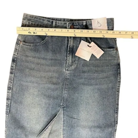 NWT Happily Grey Blue Jean Denim Skirt With Front Slit Women's Long 3 ( size 25)