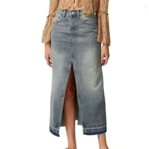 NWT Happily Grey Blue Jean Denim Skirt With Front Slit Women's Long 3 ( size 25)