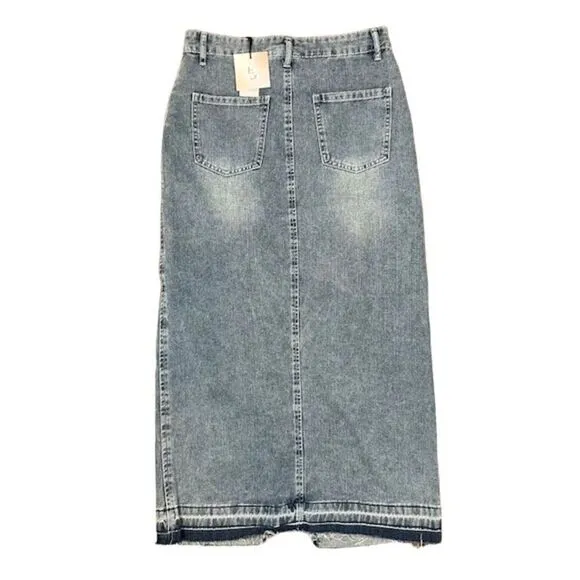 NWT Happily Grey Blue Jean Denim Skirt With Front Slit Women's Long 3 ( size 25)