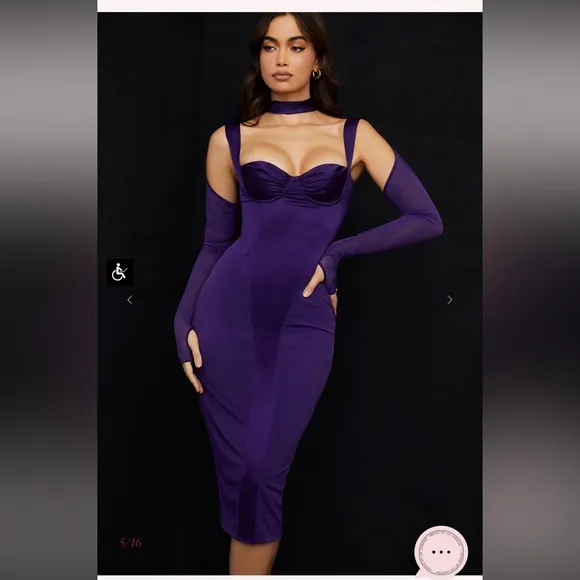 NWT House of CB Talika Grape Corset Midi Dress Sz S Plus Cup Silk Satin